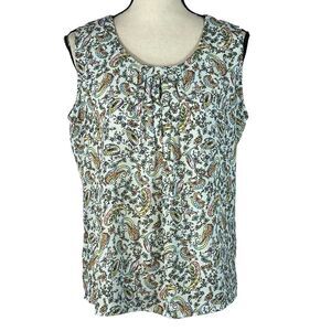 Talbots Petite Medium PM Top Paisley Sleeveless Lightweight Pleated Scoop Neck